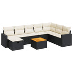 9 részes fekete polyrattan kerti ülőgarnitúra párnákkal 2