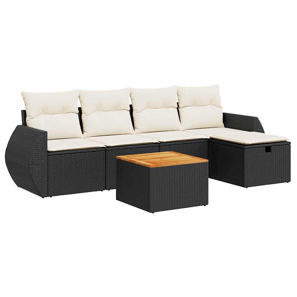 6 részes fekete polyrattan kerti ülőgarnitúra párnákkal 2
