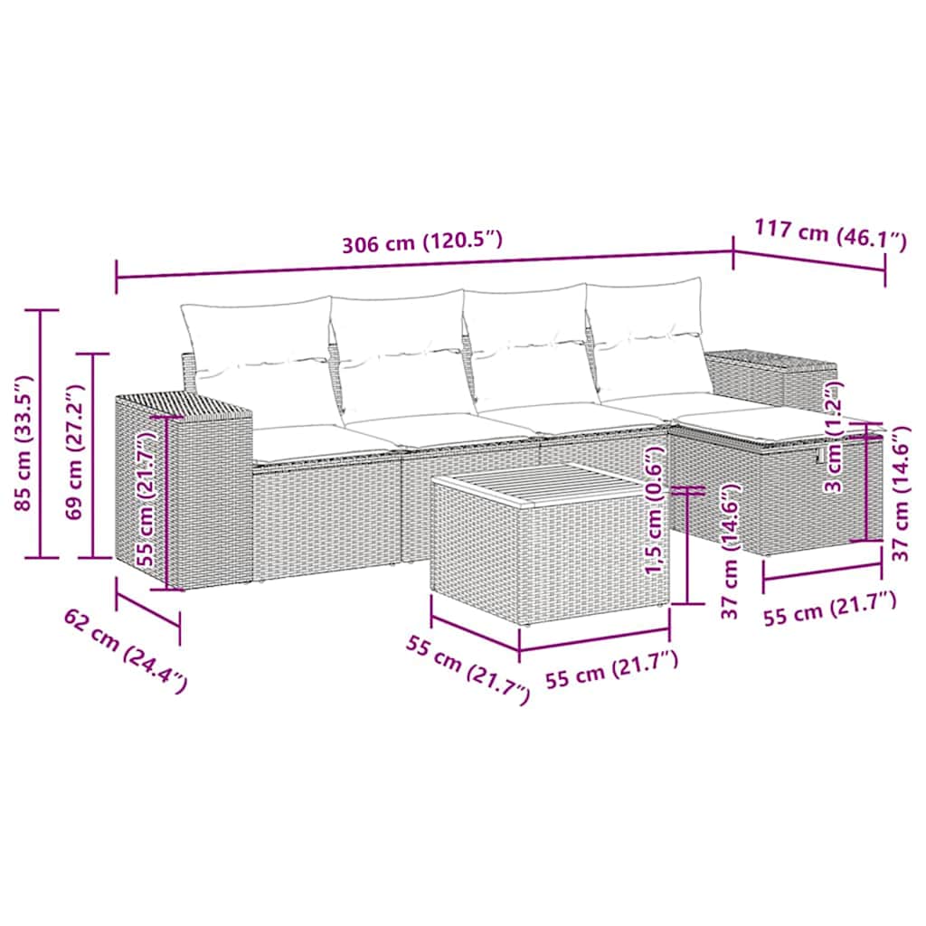 6 részes szürke polyrattan kerti ülőgarnitúra párnákkal 12
