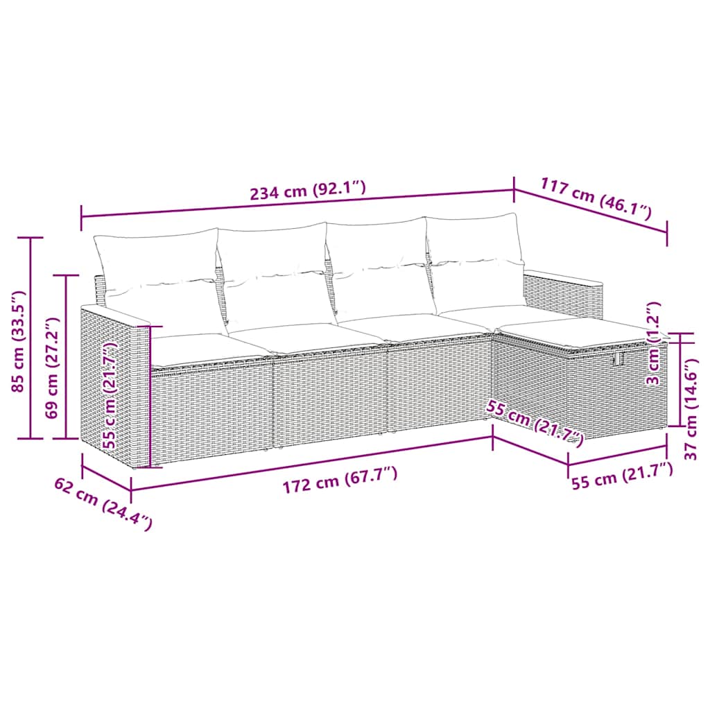 5 részes szürke polyrattan kerti ülőgarnitúra párnákkal 12