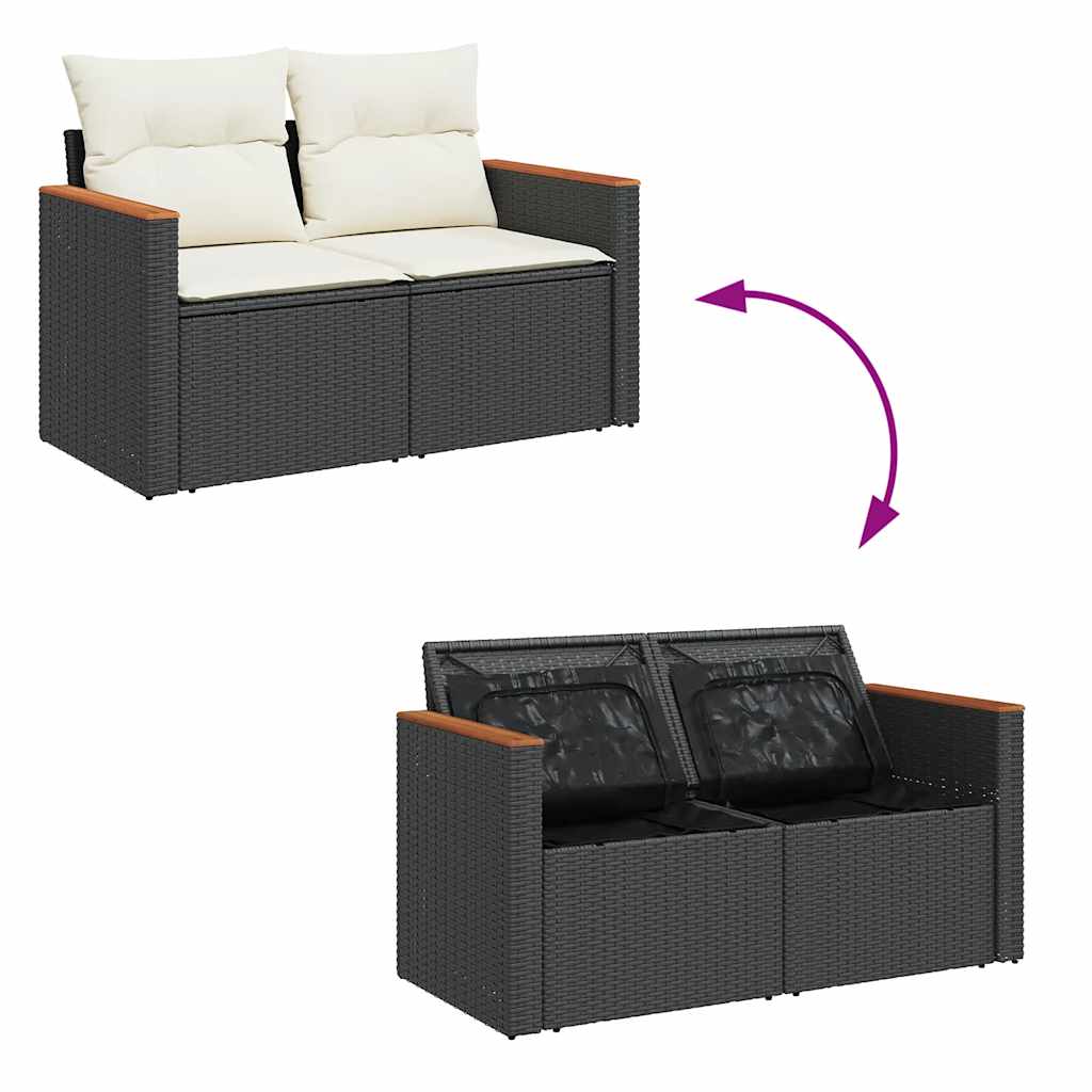 6 részes fekete polyrattan kerti ülőgarnitúra párnákkal 8