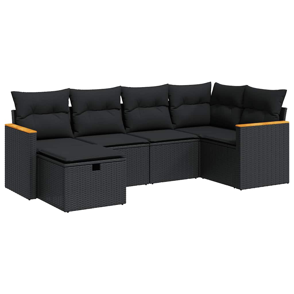 6 részes fekete polyrattan kerti ülőgarnitúra párnákkal 2
