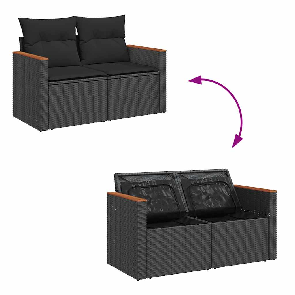 6 részes fekete polyrattan kerti ülőgarnitúra párnákkal 9
