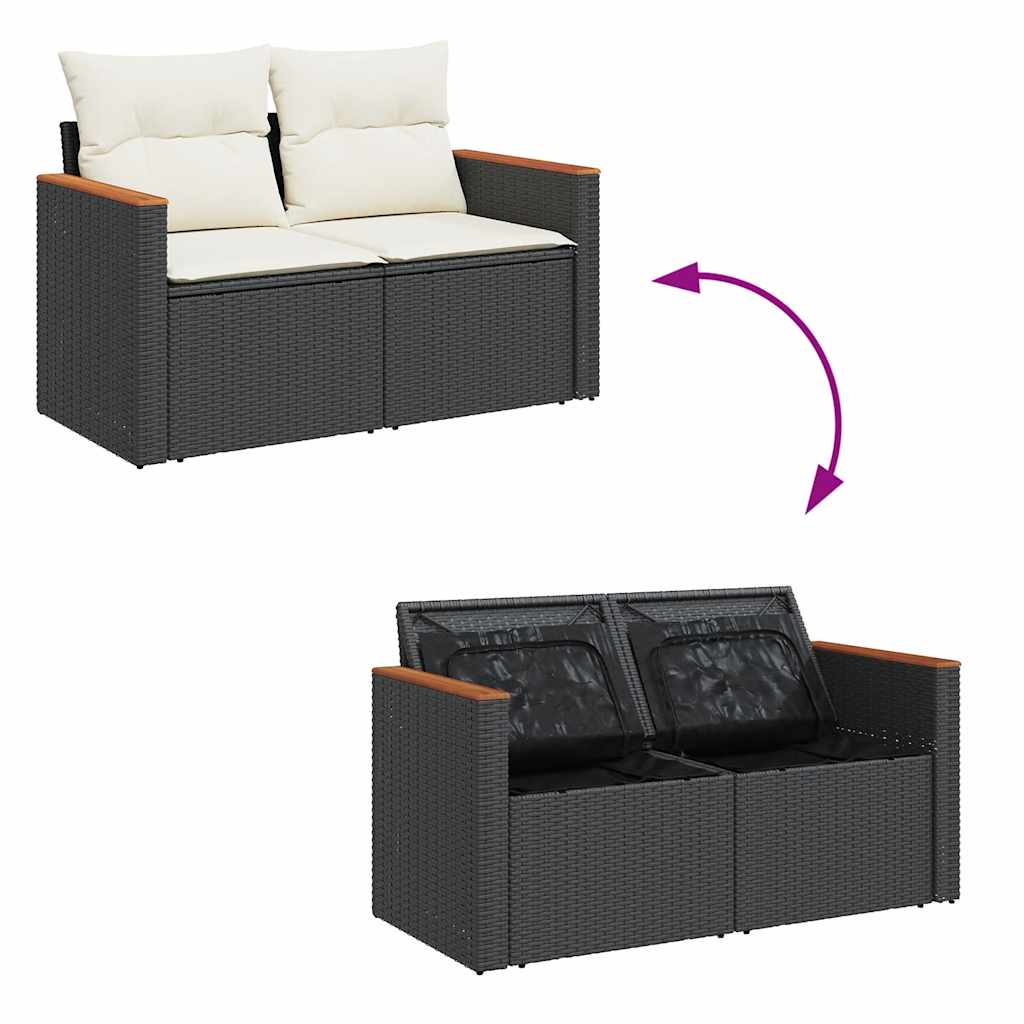 7 részes fekete polyrattan kerti ülőgarnitúra párnával 7