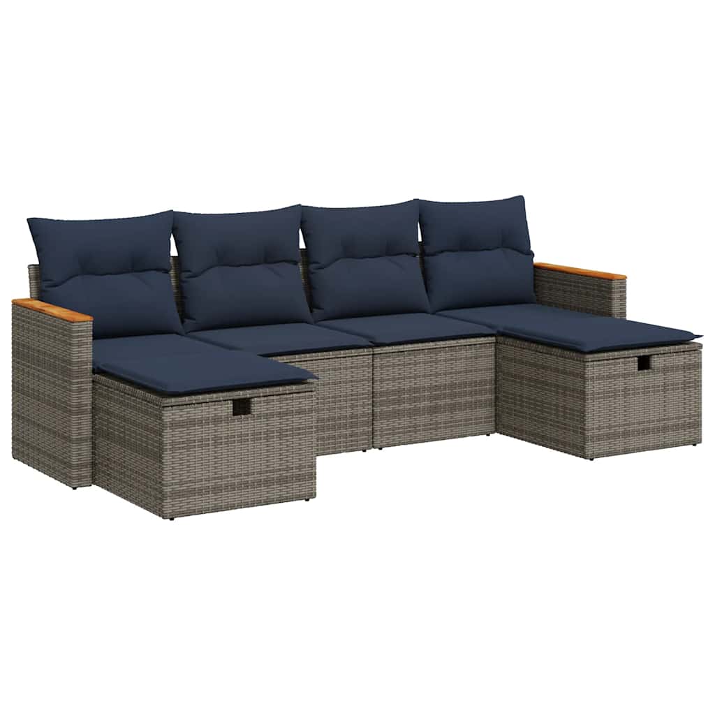 6 részes szürke polyrattan kerti ülőgarnitúra párnákkal 2