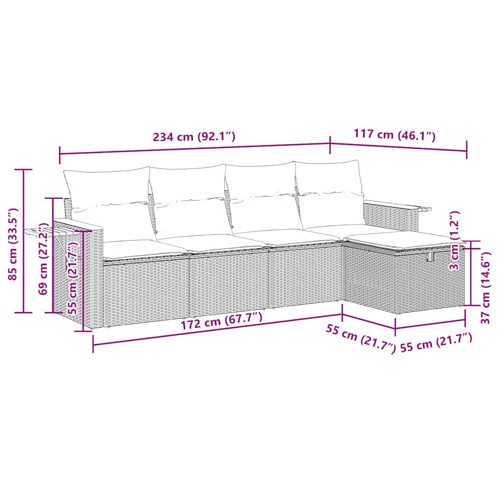5 részes szürke polyrattan kerti ülőgarnitúra párnákkal 13