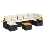 8 részes fekete polyrattan kerti ülőgarnitúra párnákkal 2