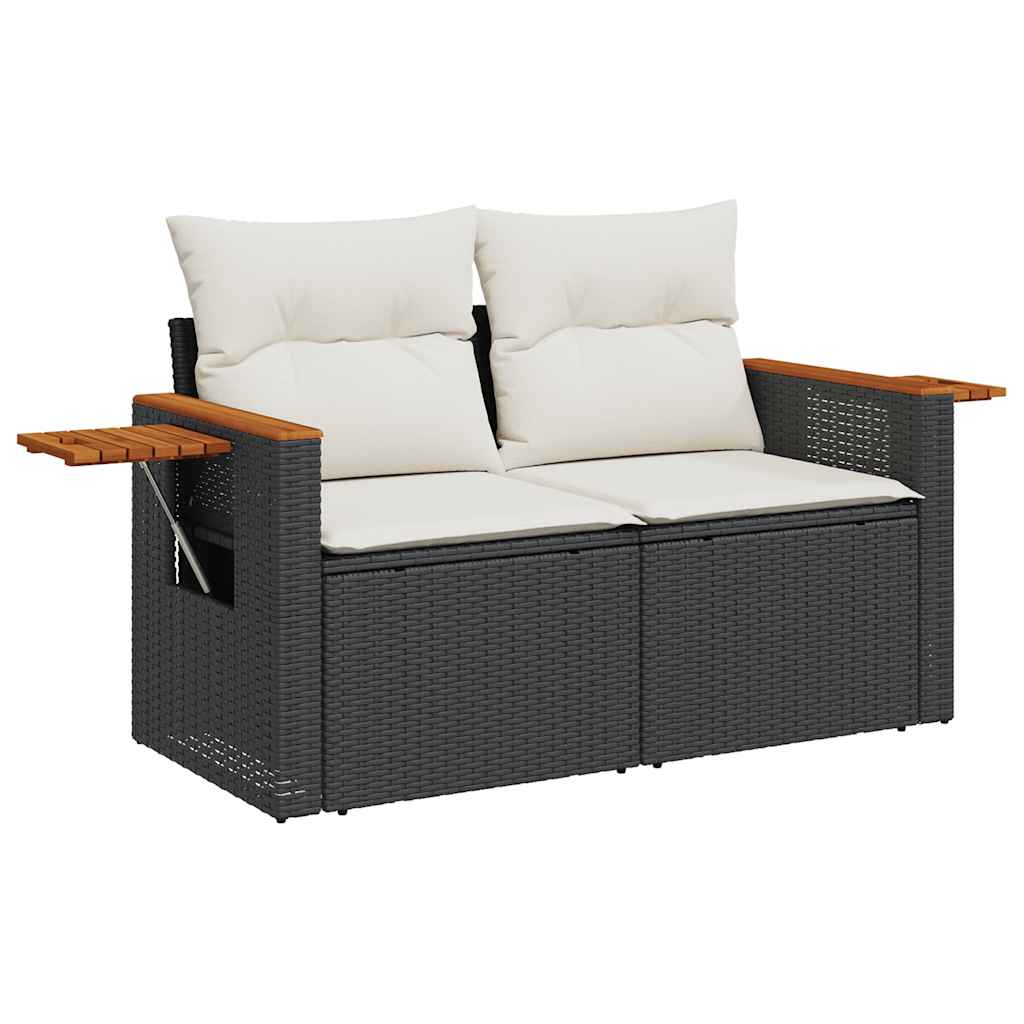 8 részes fekete polyrattan kerti ülőgarnitúra párnákkal 5