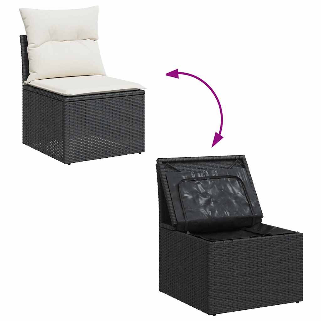 8 részes fekete polyrattan kerti ülőgarnitúra párnákkal 8