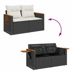 8 részes fekete polyrattan kerti ülőgarnitúra párnákkal 10