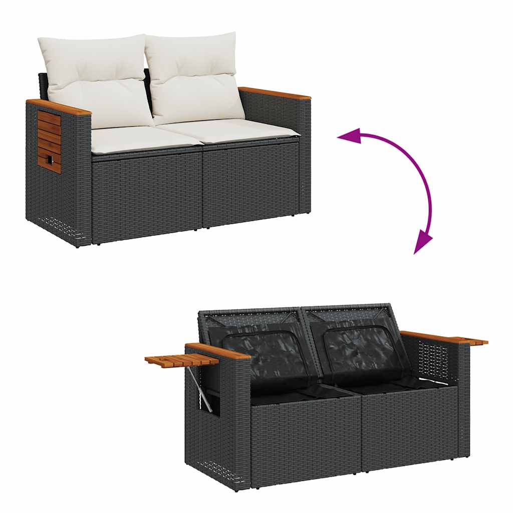 8 részes fekete polyrattan kerti ülőgarnitúra párnákkal 10