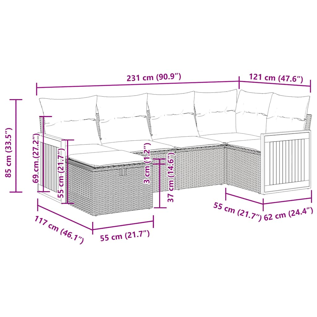 6 részes bézs polyrattan kerti ülőgarnitúra párnával 14