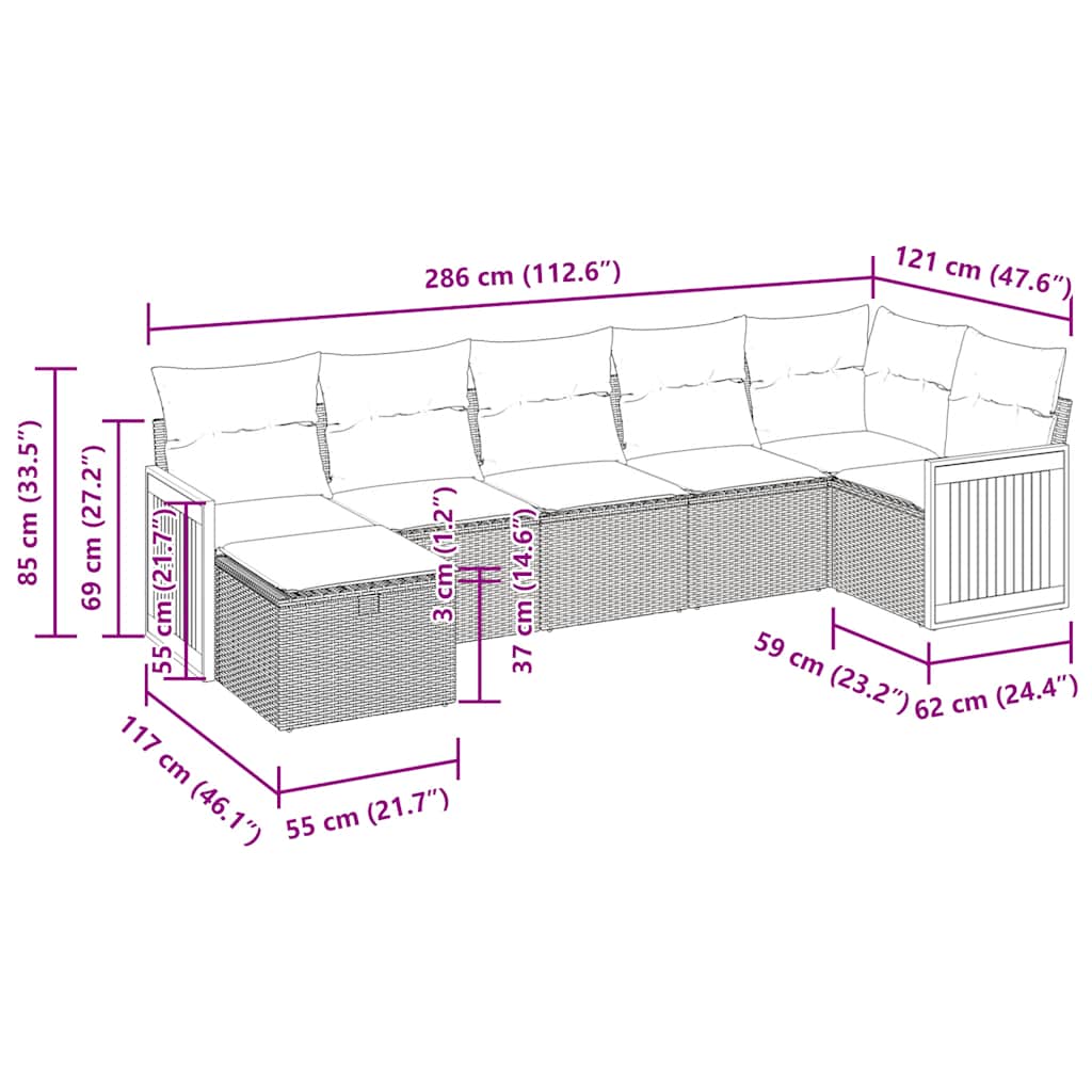 7 részes bézs polyrattan kerti ülőgarnitúra párnákkal 15