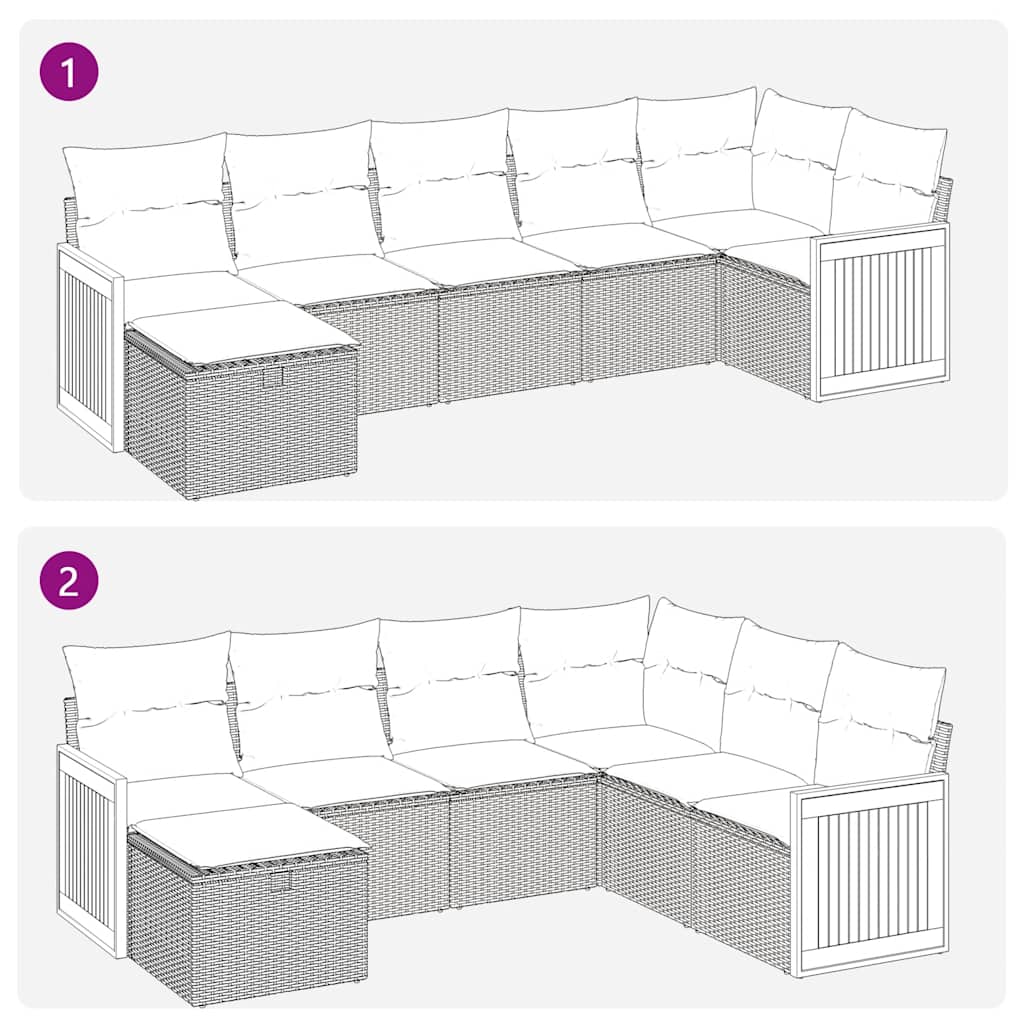 7 részes bézs polyrattan kerti ülőgarnitúra párnákkal 7