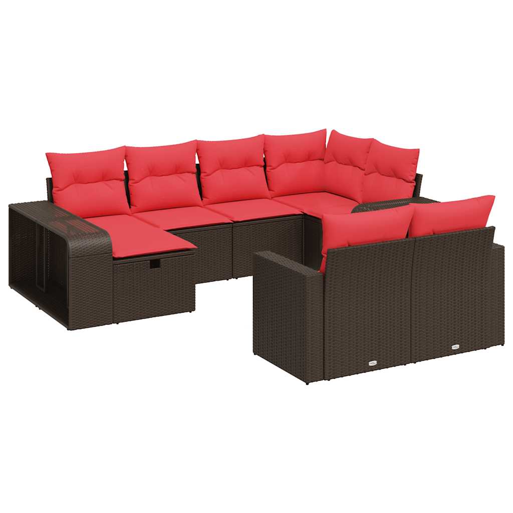 10 részes barna polyrattan kerti ülőgarnitúra párnákkal 2
