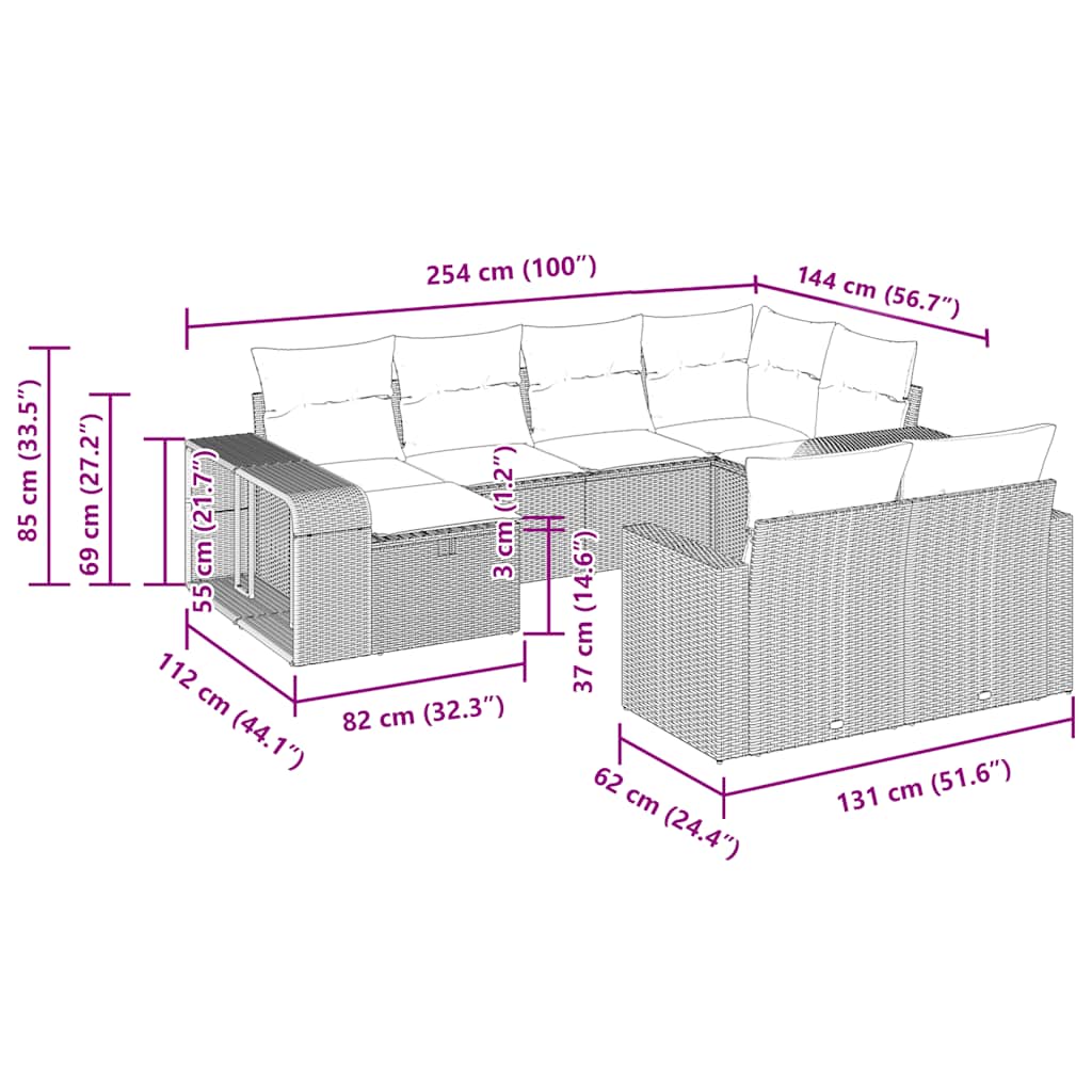 10 részes barna polyrattan kerti ülőgarnitúra párnákkal 15