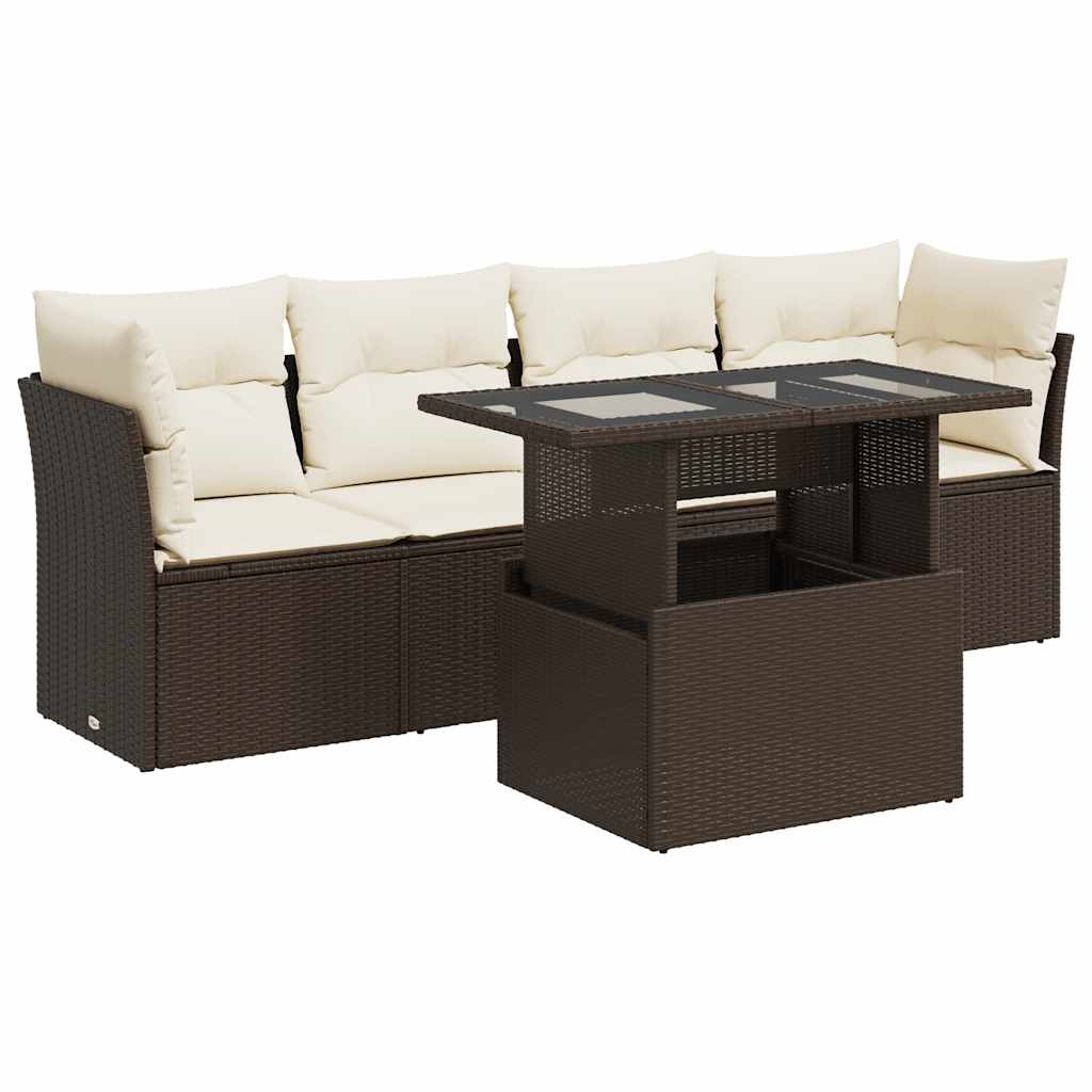 5 részes barna polyrattan kerti ülőgarnitúra párnával 2