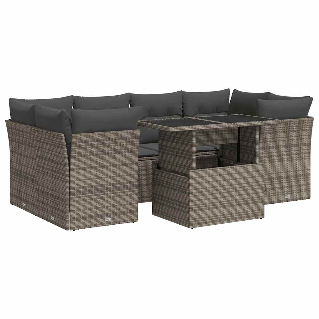 7 részes szürke polyrattan kerti ülőgarnitúra párnákkal 2