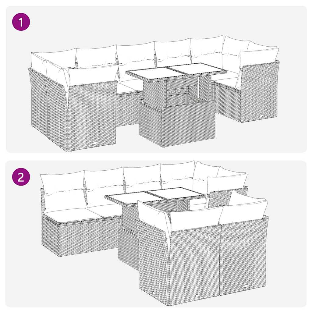 8 részes fekete polyrattan akácfa kerti ülőgarnitúra párnákkal 9