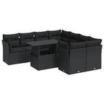 9 részes fekete polyrattan kerti ülőgarnitúra párnákkal 2