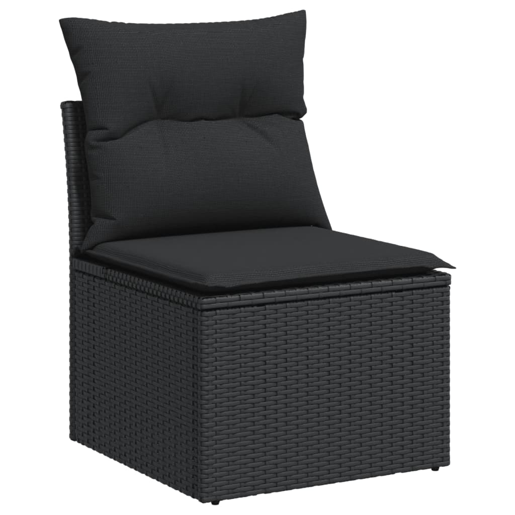 9 részes fekete polyrattan kerti ülőgarnitúra párnákkal 3