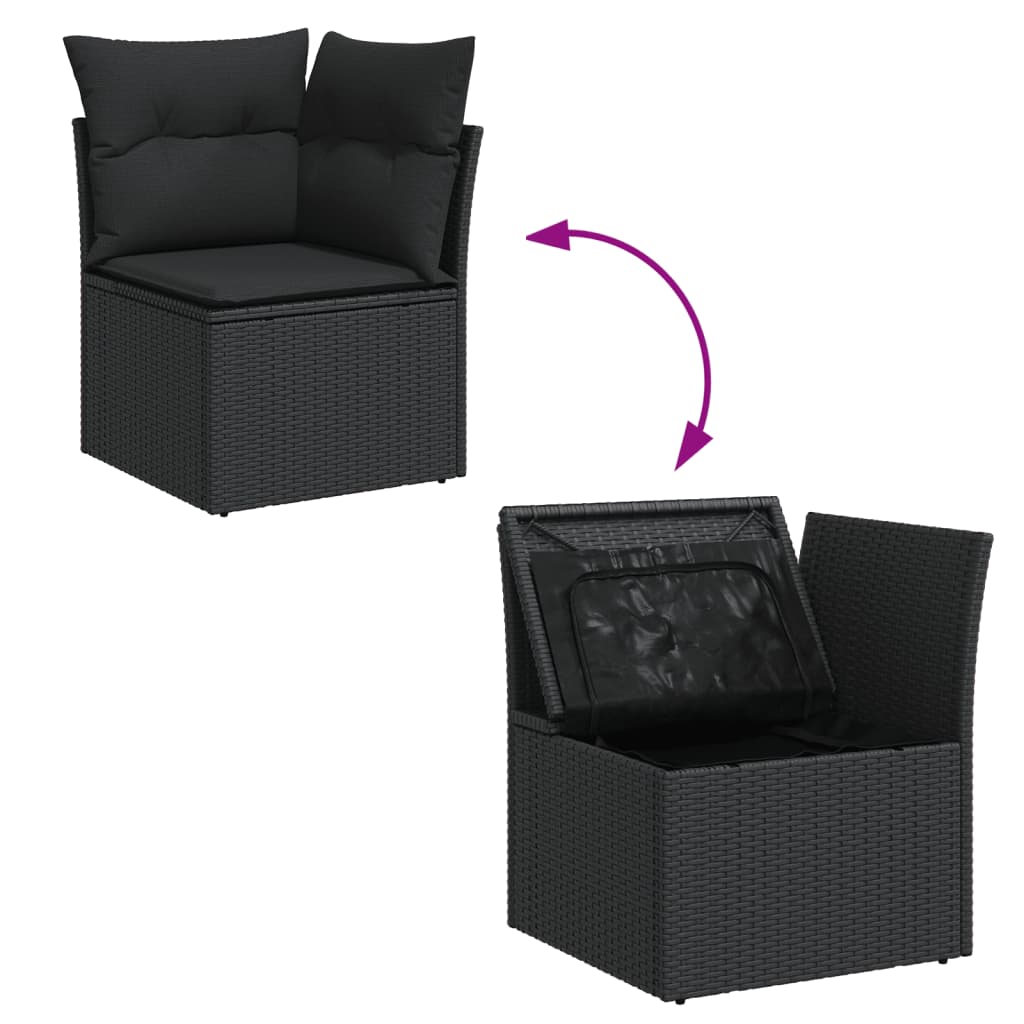9 részes fekete polyrattan kerti ülőgarnitúra párnákkal 6