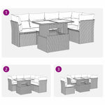 6 részes fekete polyrattan akácfa kerti ülőgarnitúra párnákkal 9