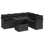 7 részes fekete polyrattan kerti ülőgarnitúra párnával 2