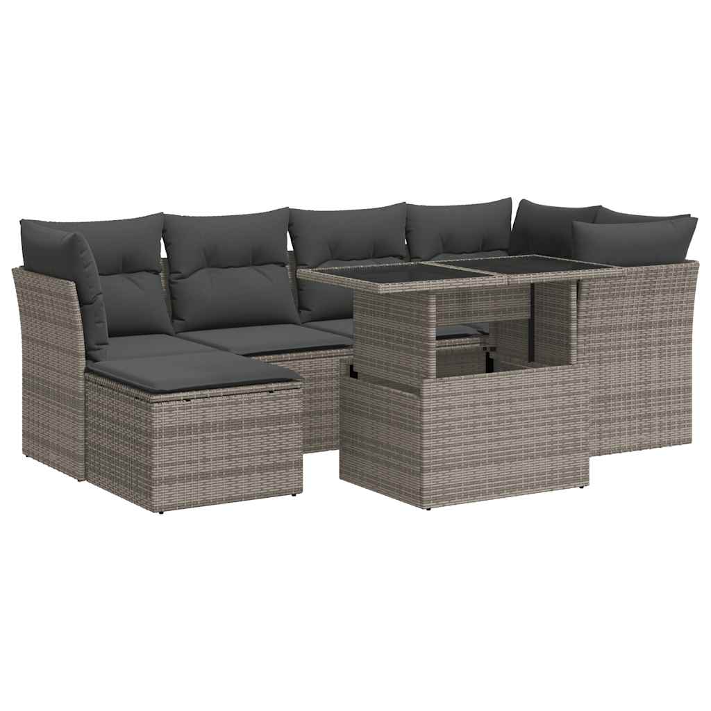 7 részes szürke polyrattan kerti ülőgarnitúra párnákkal 2