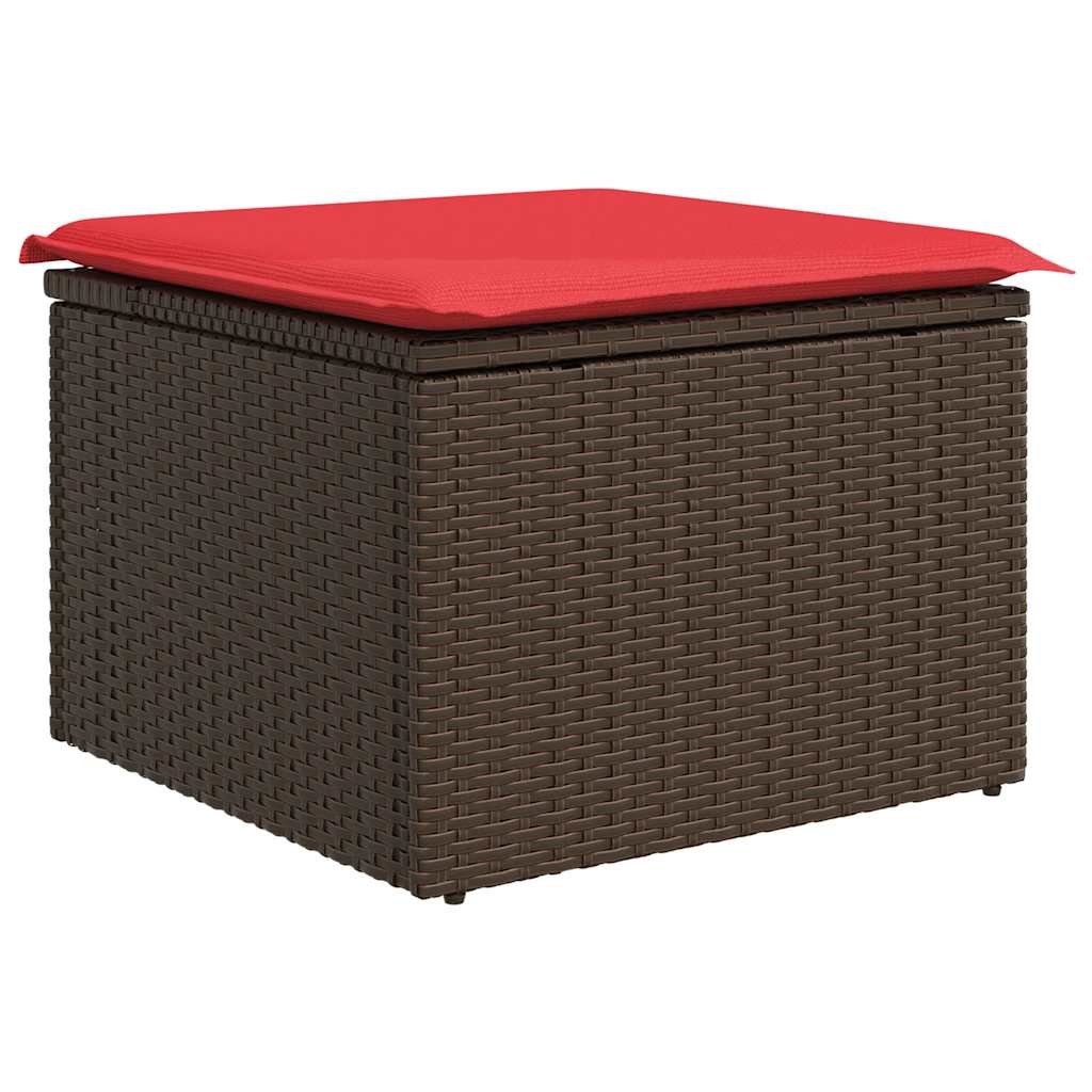 9 részes barna polyrattan akácfa kerti ülőgarnitúra párnákkal 6