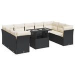 10 részes fekete polyrattan kerti ülőgarnitúra párnákkal 2