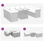 10 részes bézs polyrattan kerti ülőgarnitúra párnával 9