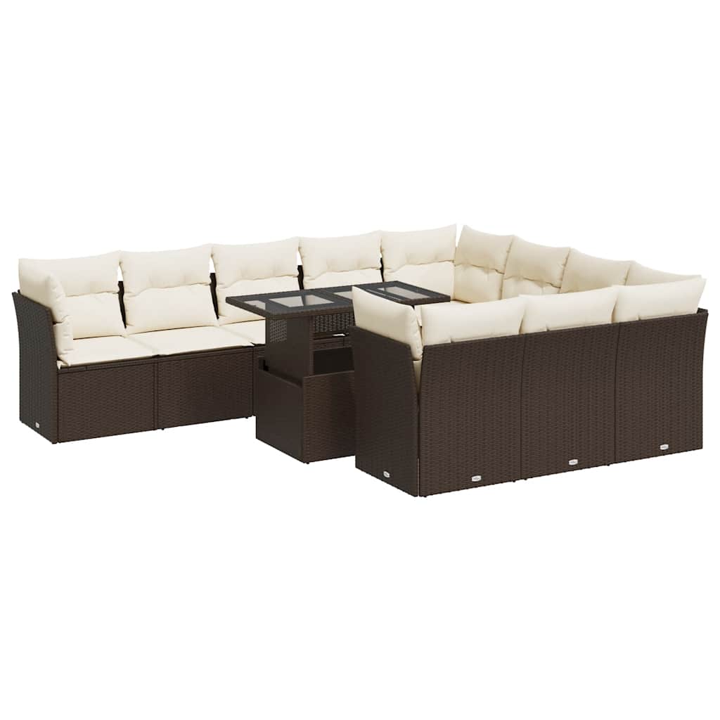 11 részes barna polyrattan kerti ülőgarnitúra párnákkal 2