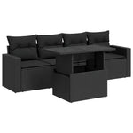 5 részes fekete polyrattan kerti kanapészett párnákkal 2