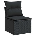5 részes fekete polyrattan kerti kanapészett párnákkal 3