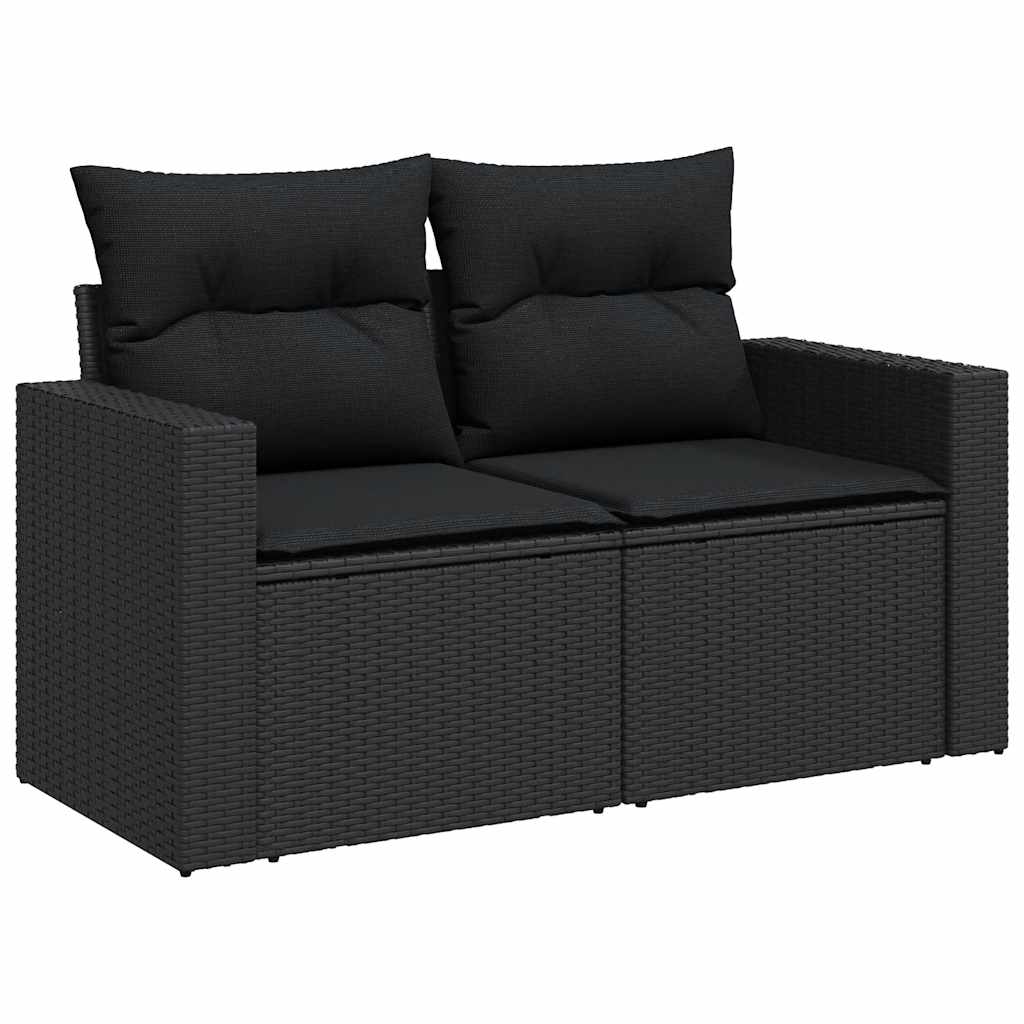 5 részes fekete polyrattan kerti kanapészett párnákkal 4