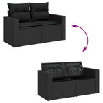 5 részes fekete polyrattan kerti kanapészett párnákkal 7