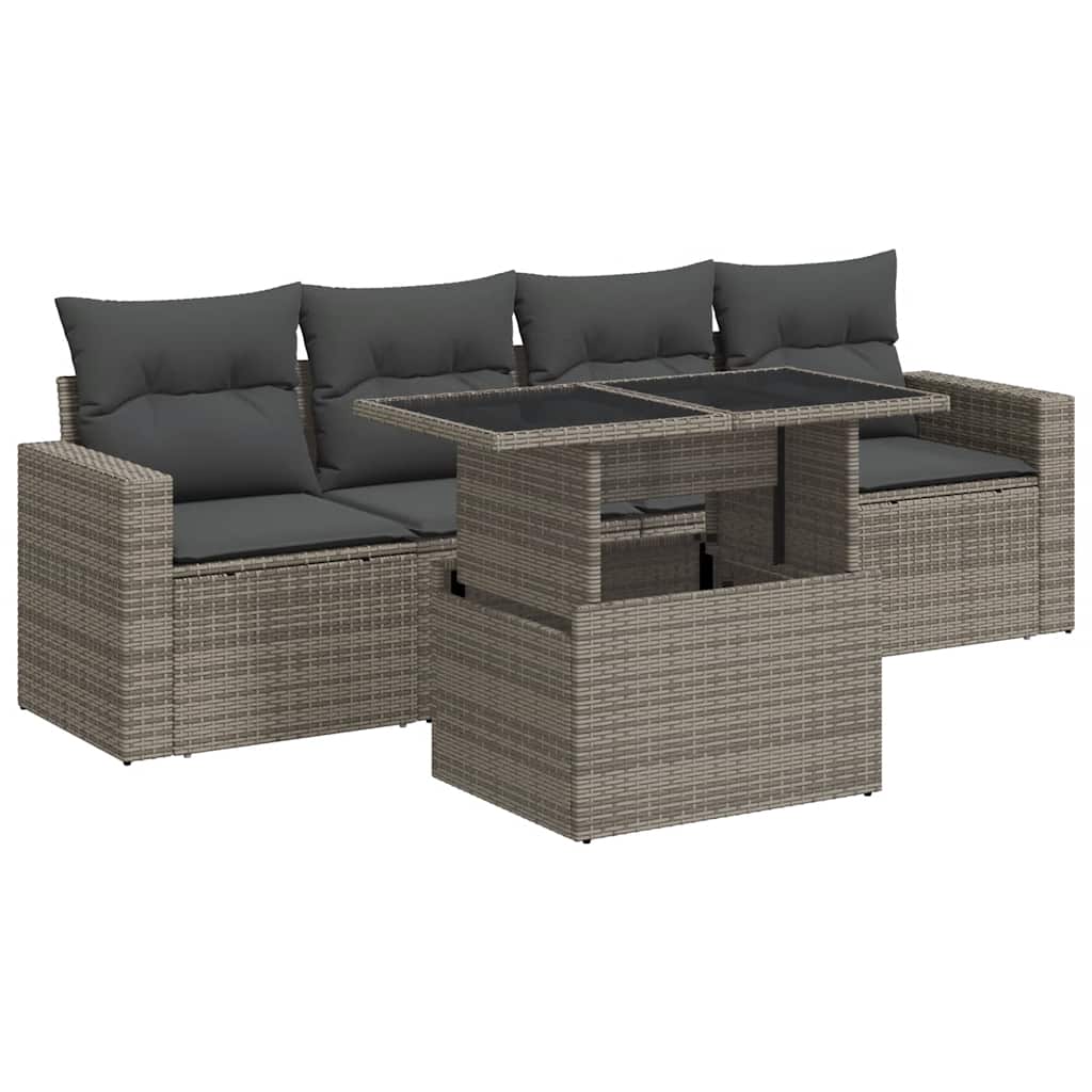 5 részes szürke polyrattan kerti ülőgarnitúra párnákkal 2