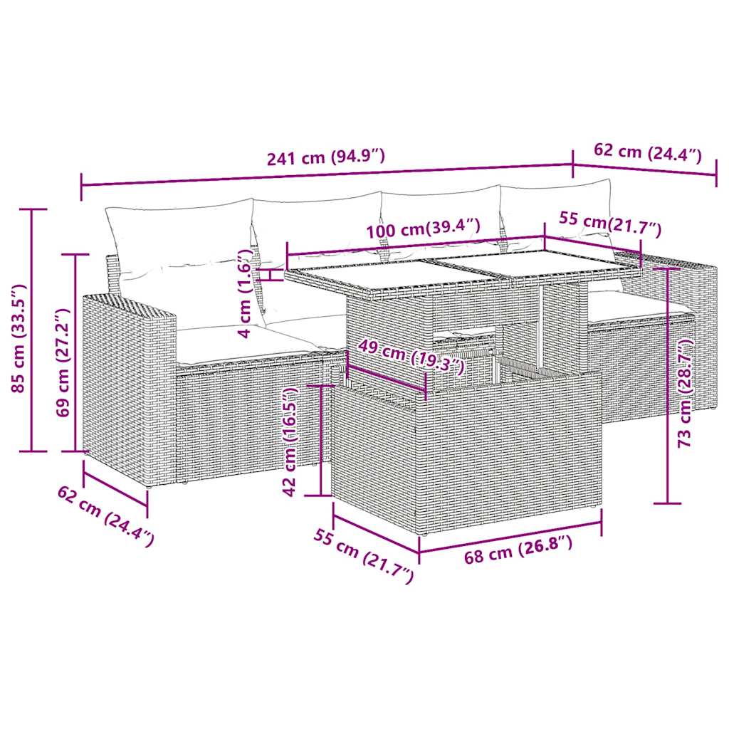 5 részes szürke polyrattan kerti ülőgarnitúra párnákkal 11