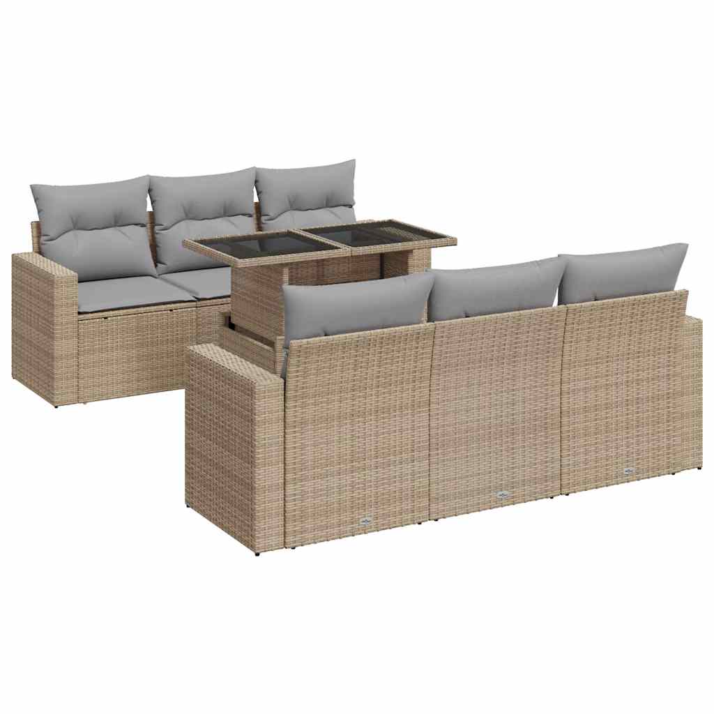 7 részes bézs polyrattan kerti ülőgarnitúra párnákkal 2