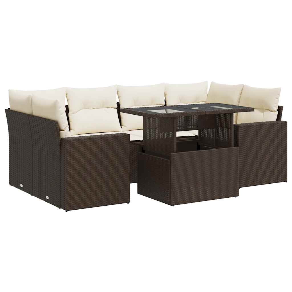 7 részes barna polyrattan kerti ülőgarnitúra párnákkal 2