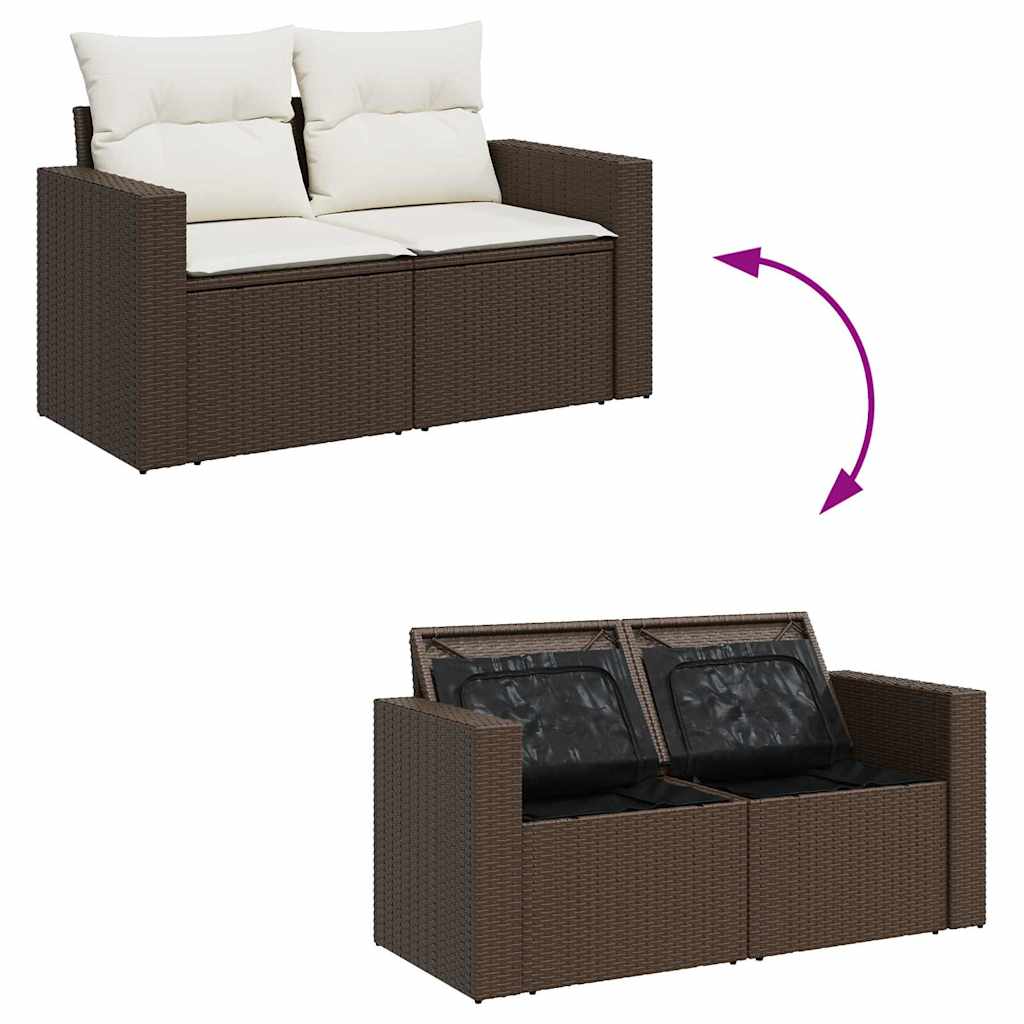 7 részes barna polyrattan kerti ülőgarnitúra párnákkal 9