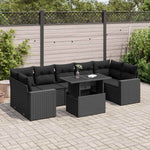 8 részes fekete polyrattan kerti ülőgarnitúra párnákkal