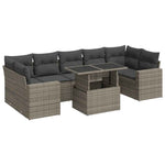 8 részes szürke polyrattan kerti ülőgarnitúra párnákkal 2
