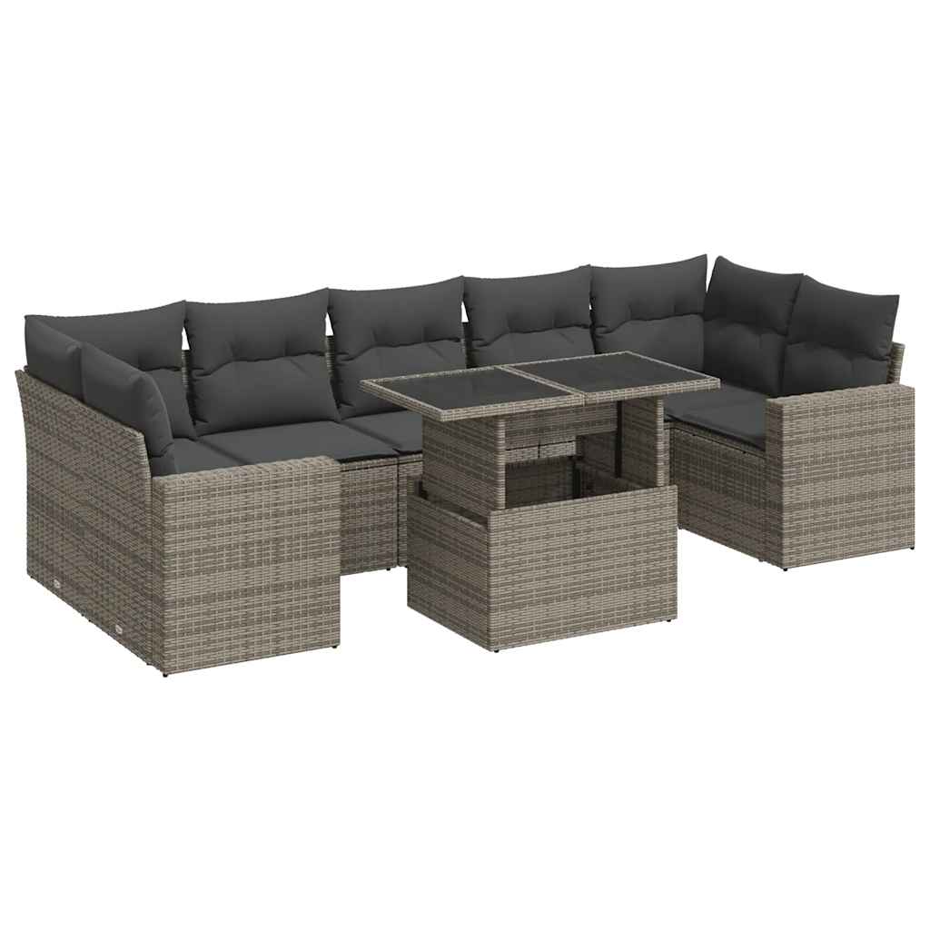 8 részes szürke polyrattan kerti ülőgarnitúra párnákkal 2