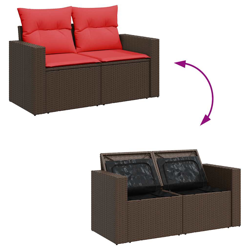 9 részes barna polyrattan akácfa kerti ülőgarnitúra párnákkal 7