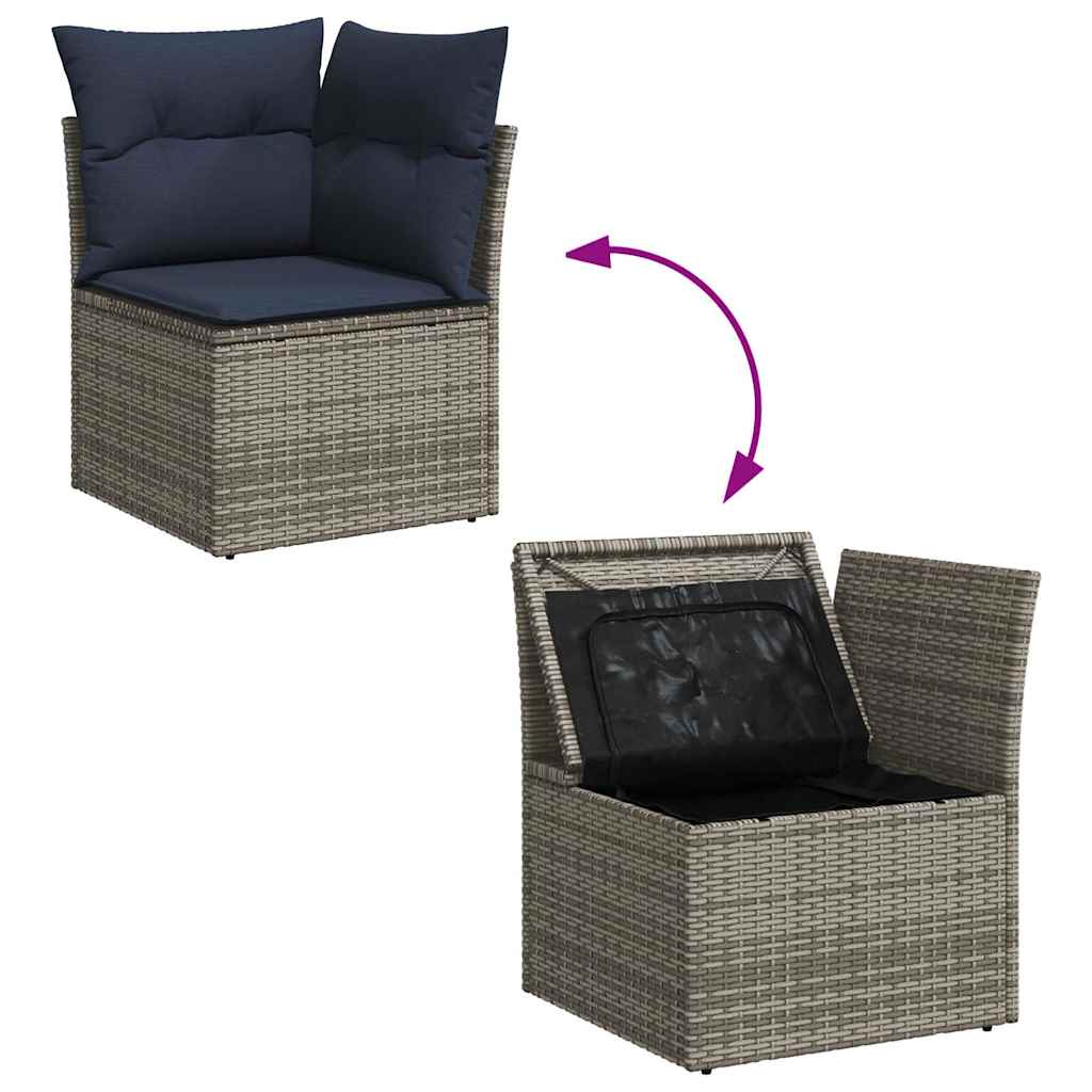5 részes szürke polyrattan akácfa kerti ülőgarnitúra párnákkal 9
