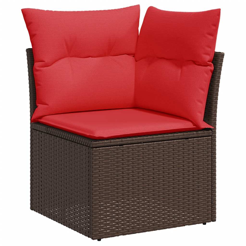 6 részes barna polyrattan akácfa kerti ülőgarnitúra párnával 5