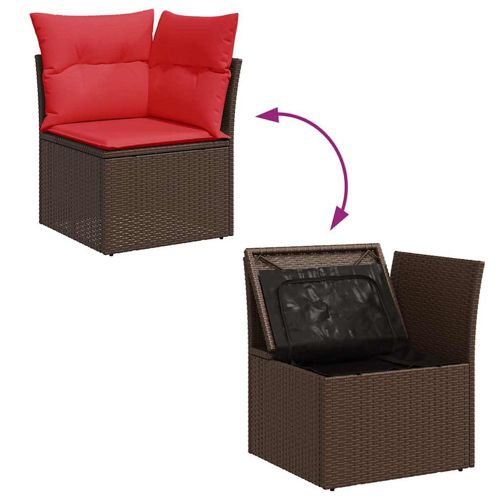 6 részes barna polyrattan akácfa kerti ülőgarnitúra párnával 9
