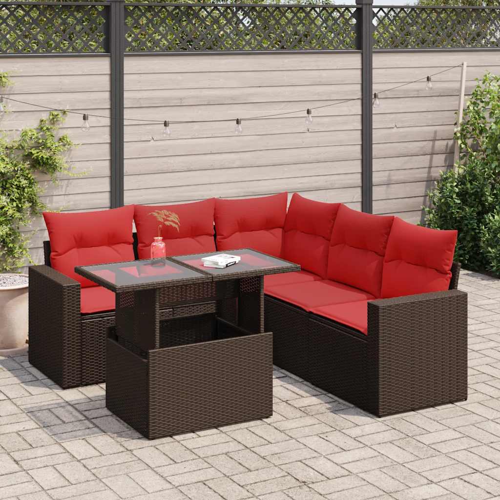 6 részes barna polyrattan akácfa kerti ülőgarnitúra párnával